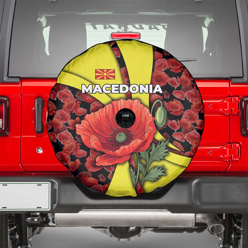Macedonia Spare Tire Cover with Red Poppy Flower and Curved Panel Design - Wonder Print Shop