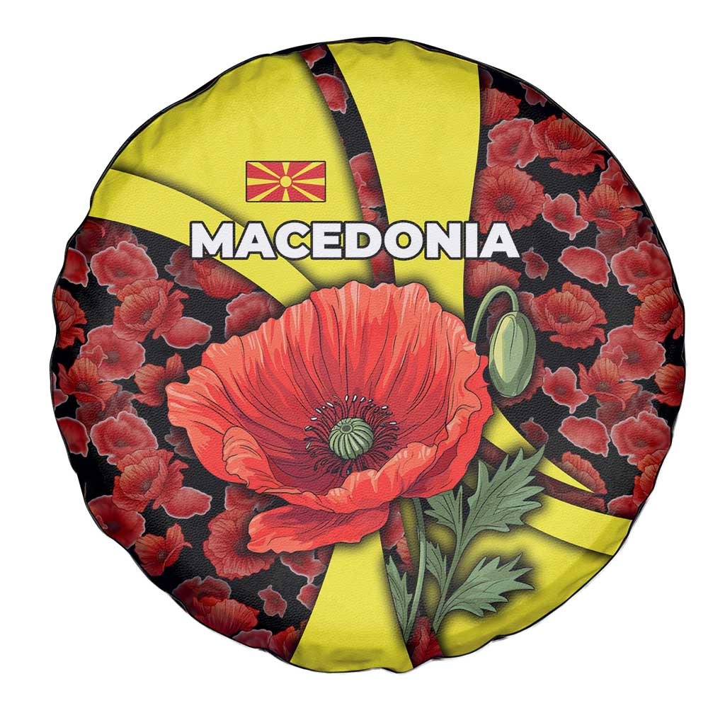 Macedonia Spare Tire Cover with Red Poppy Flower and Curved Panel Design - Wonder Print Shop