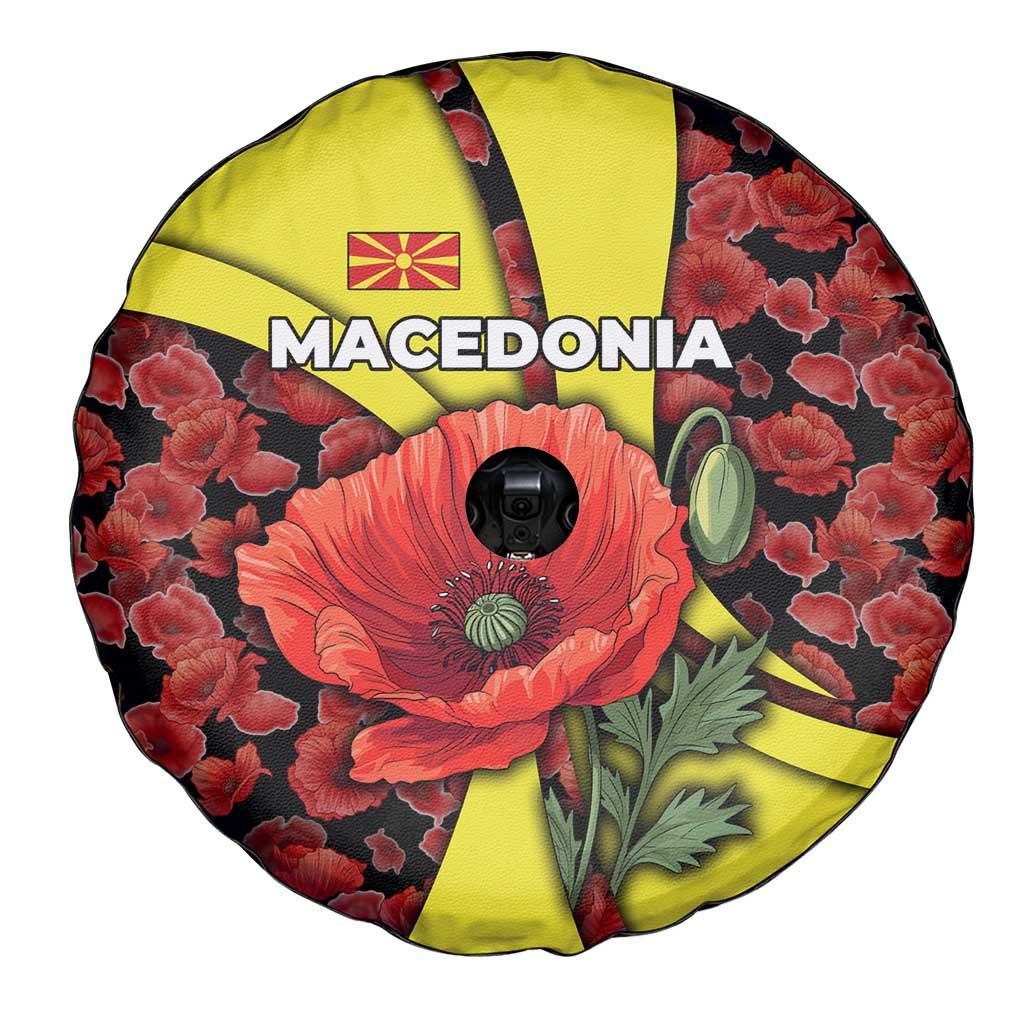 Macedonia Spare Tire Cover with Red Poppy Flower and Curved Panel Design - Wonder Print Shop