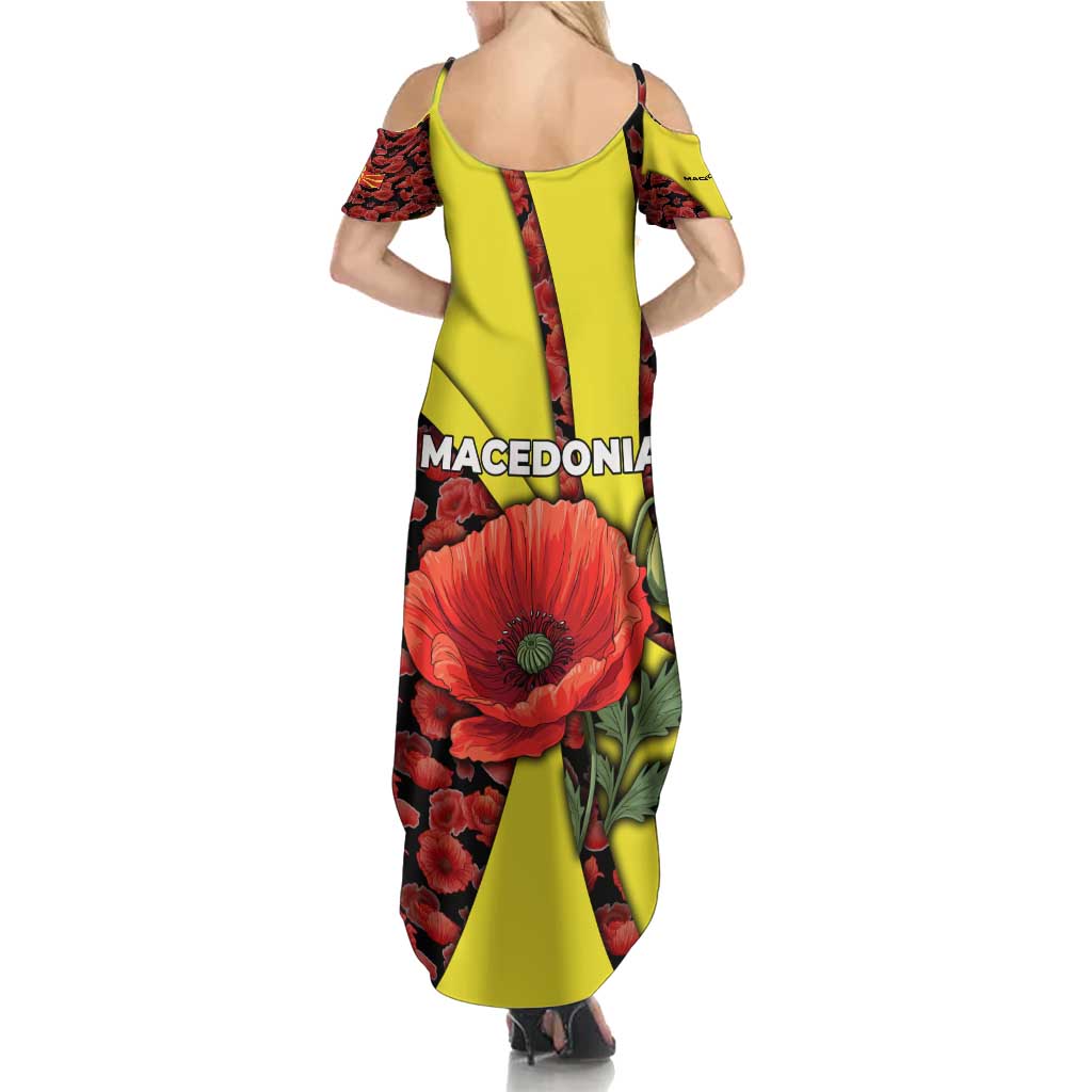Macedonia Summer Maxi Dress with Red Poppy Flower and Curved Panel Design - Wonder Print Shop