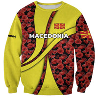 Macedonia Sweatshirt with Red Poppy Flower and Curved Panel Design - Wonder Print Shop