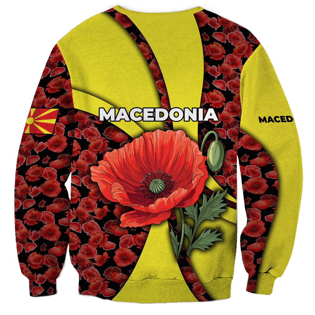 Macedonia Sweatshirt with Red Poppy Flower and Curved Panel Design - Wonder Print Shop