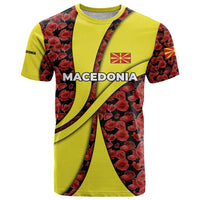 Macedonia T Shirt with Red Poppy Flower and Curved Panel Design - Wonder Print Shop
