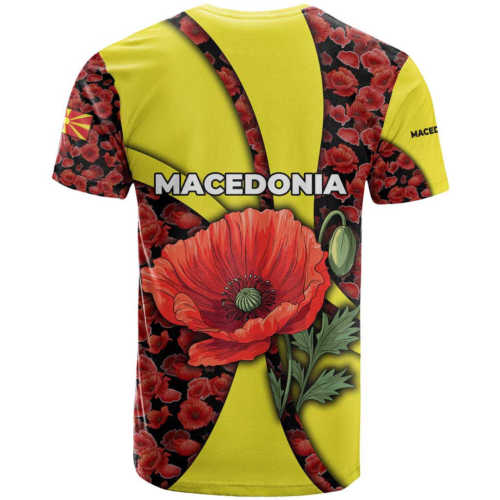 Macedonia T Shirt with Red Poppy Flower and Curved Panel Design - Wonder Print Shop