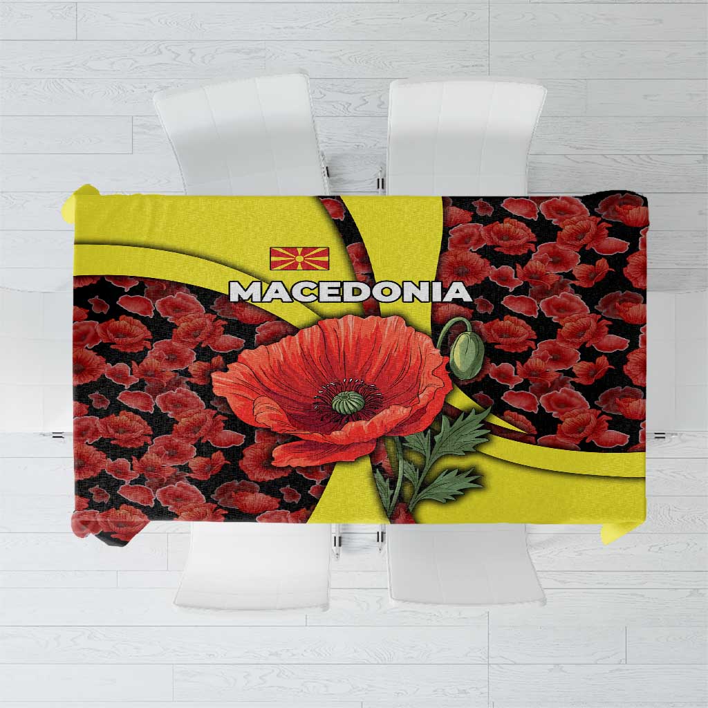 Macedonia Tablecloth with Red Poppy Flower and Curved Panel Design - Wonder Print Shop