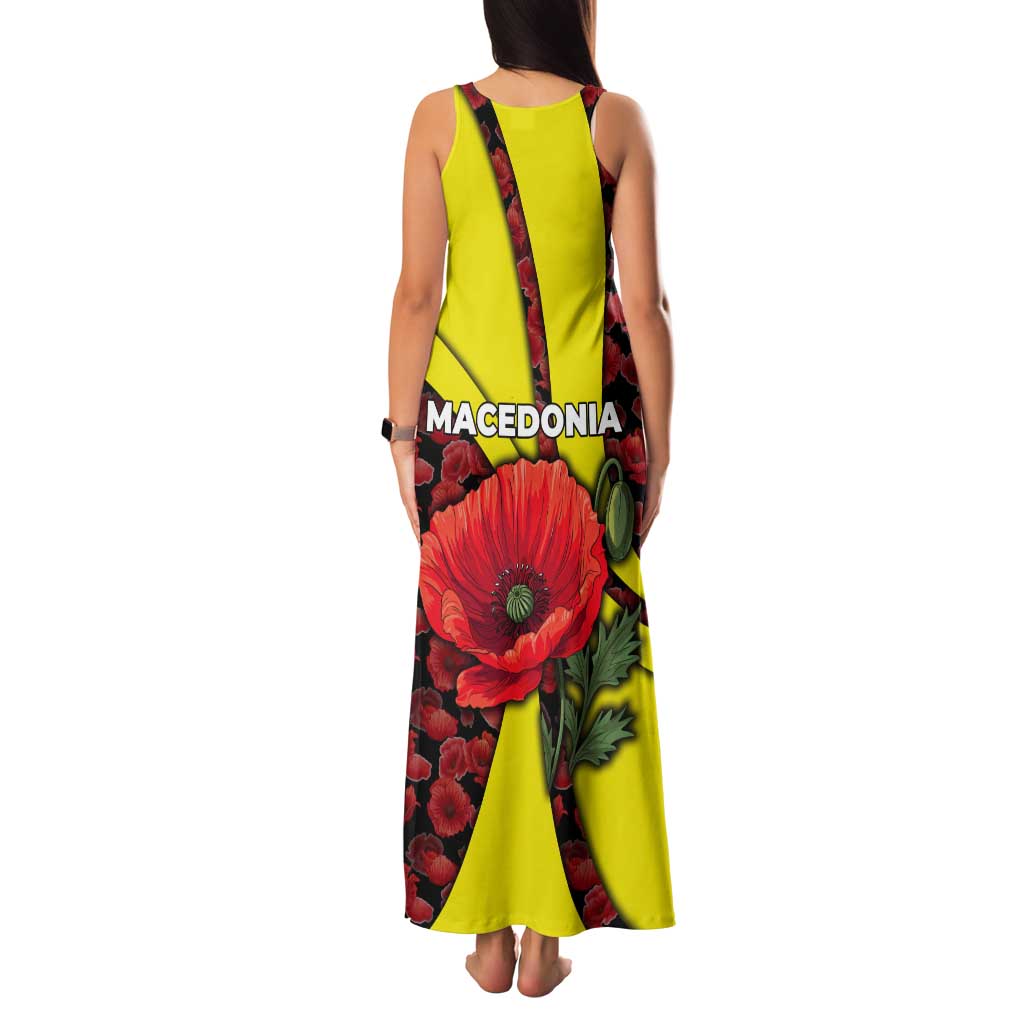 Macedonia Tank Maxi Dress with Red Poppy Flower and Curved Panel Design - Wonder Print Shop