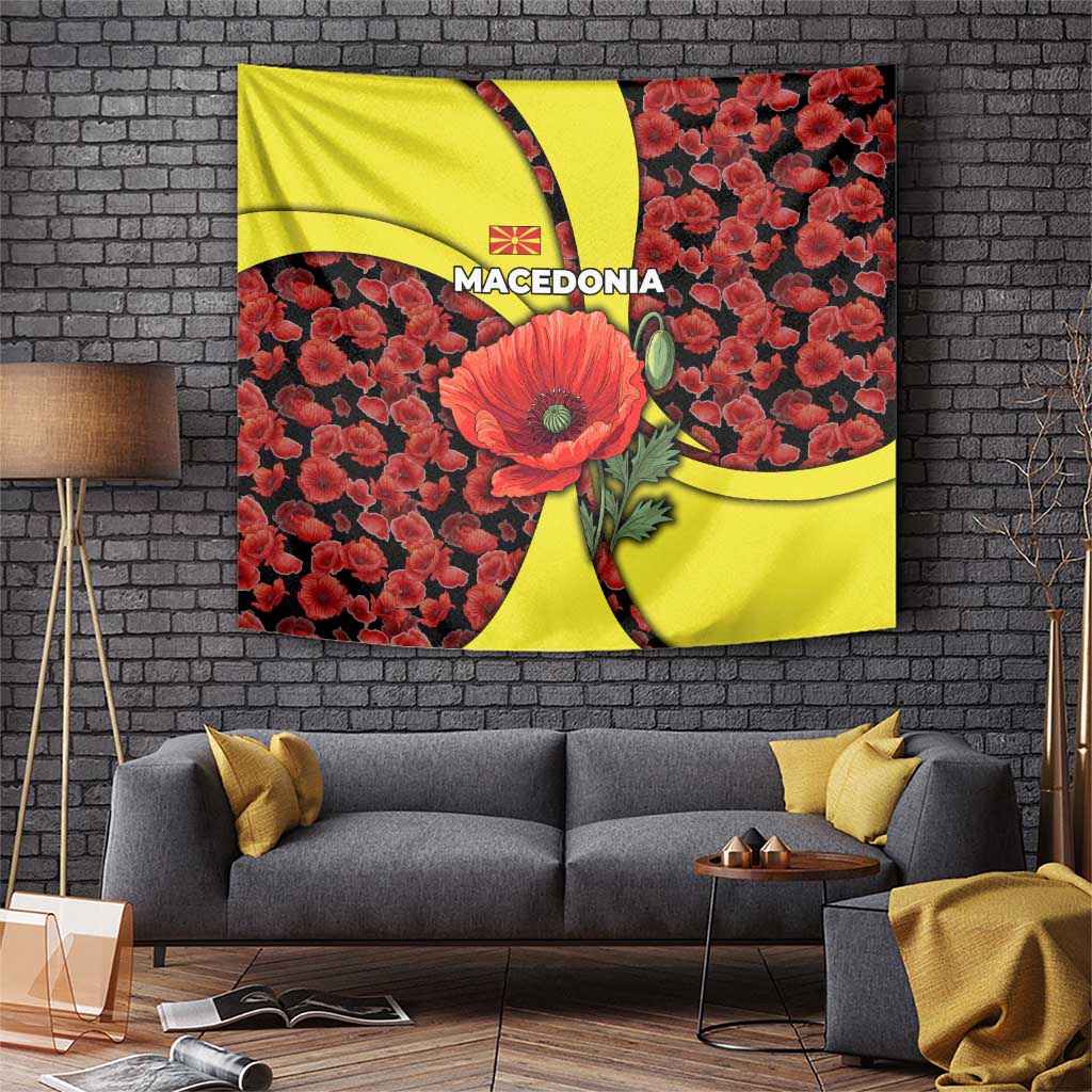 Macedonia Tapestry with Red Poppy Flower and Curved Panel Design - Wonder Print Shop