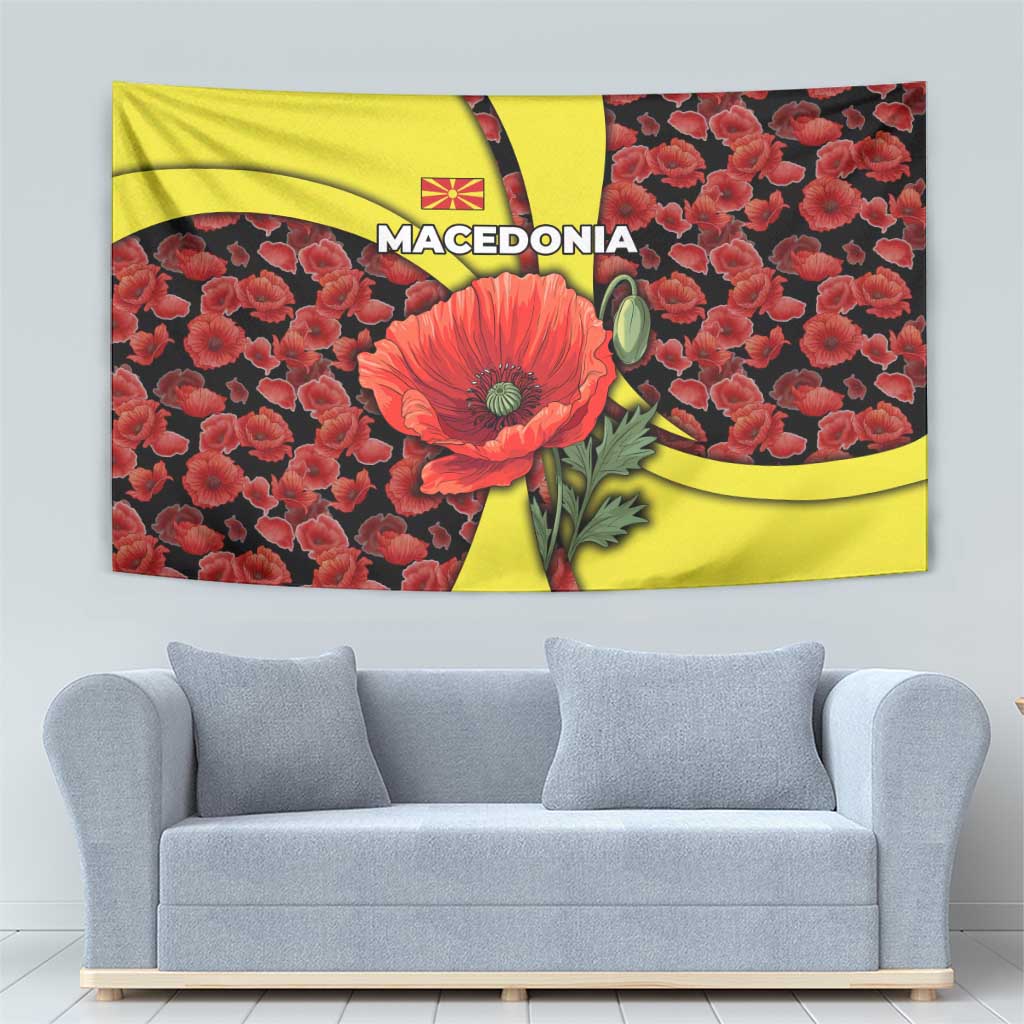Macedonia Tapestry with Red Poppy Flower and Curved Panel Design - Wonder Print Shop