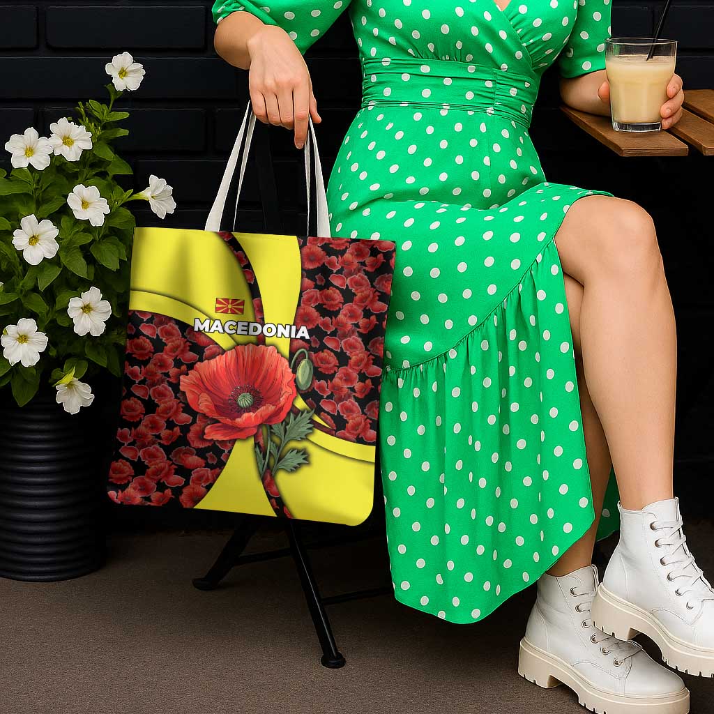 Macedonia Tote Bag with Red Poppy Flower and Curved Panel Design - Wonder Print Shop