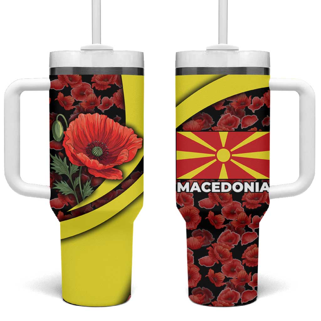 Macedonia Tumbler With Handle with Red Poppy Flower and Curved Panel Design - Wonder Print Shop