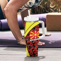 Macedonia Tumbler With Handle with Red Poppy Flower and Curved Panel Design - Wonder Print Shop