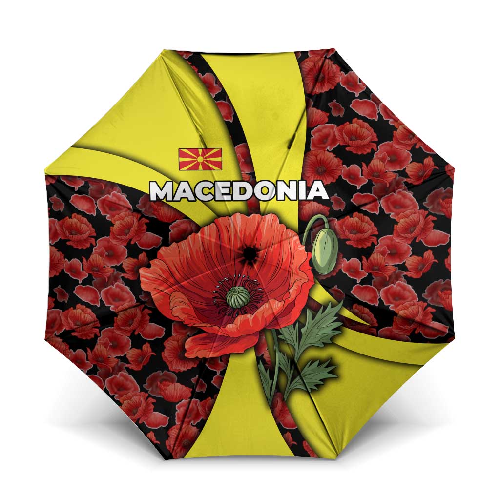 Macedonia Umbrella with Red Poppy Flower and Curved Panel Design - Wonder Print Shop