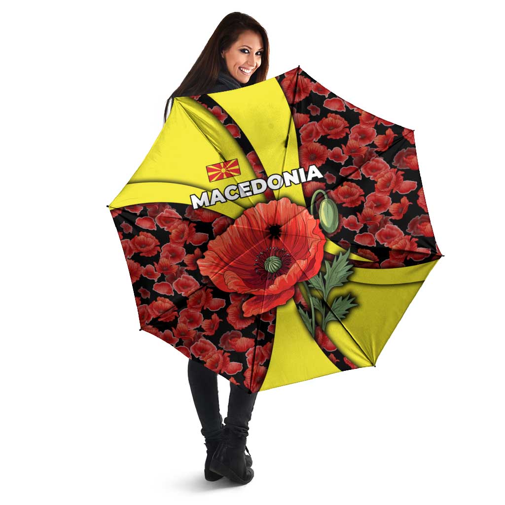 Macedonia Umbrella with Red Poppy Flower and Curved Panel Design - Wonder Print Shop