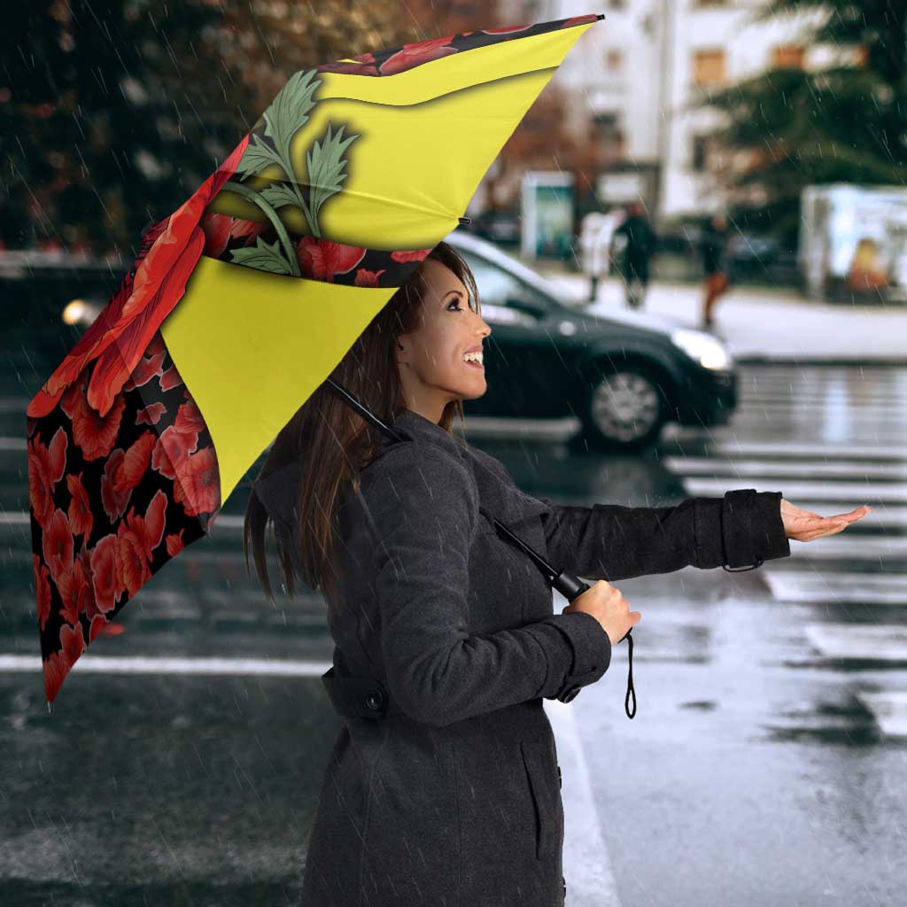 Macedonia Umbrella with Red Poppy Flower and Curved Panel Design - Wonder Print Shop
