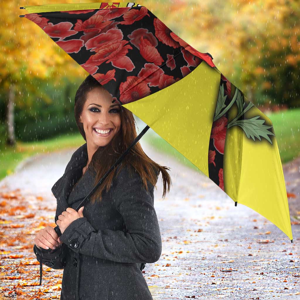 Macedonia Umbrella with Red Poppy Flower and Curved Panel Design - Wonder Print Shop
