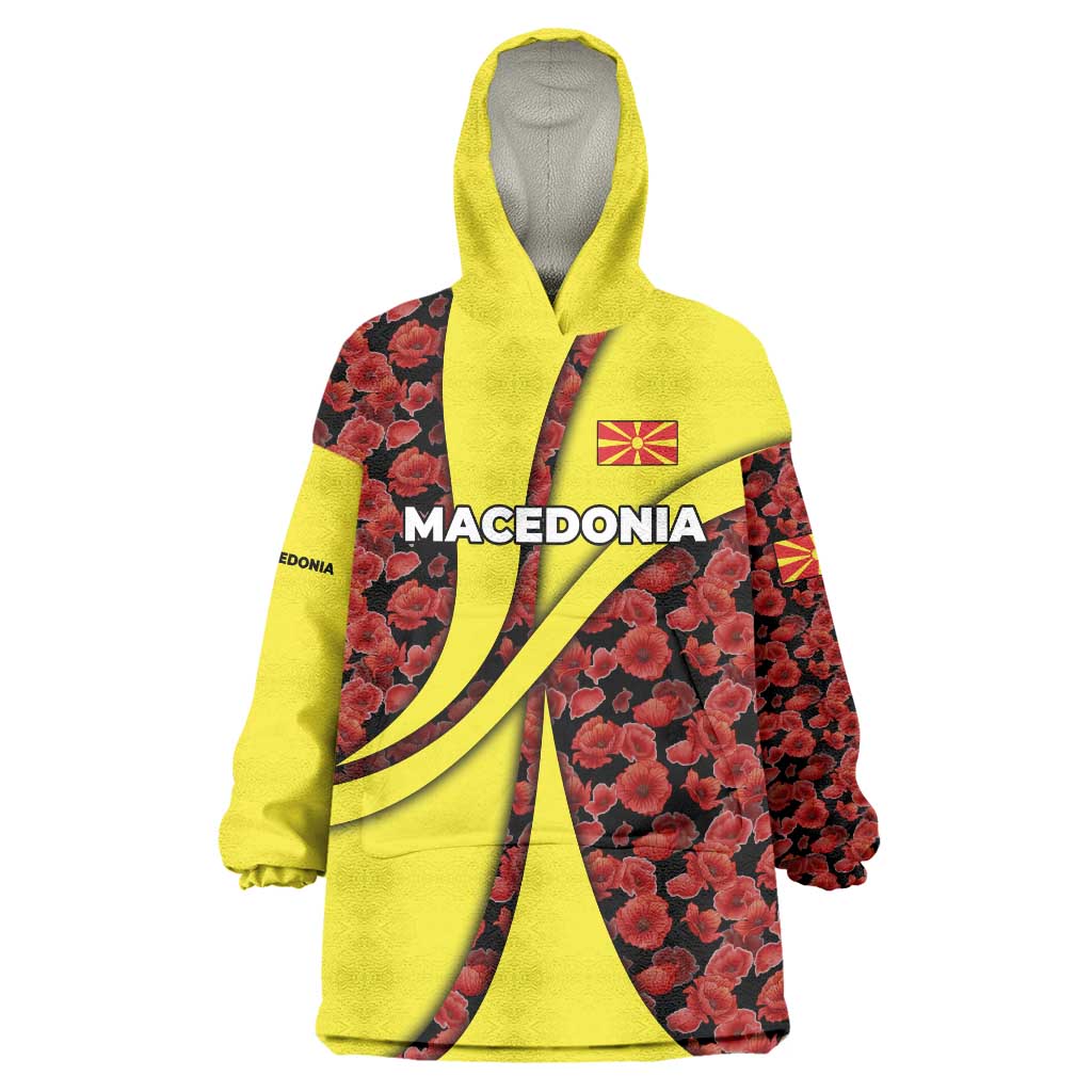 Macedonia Wearable Blanket Hoodie with Red Poppy Flower and Curved Panel Design - Wonder Print Shop