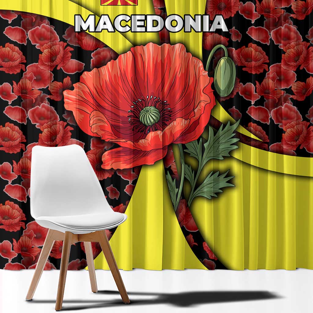 Macedonia Window Curtain with Red Poppy Flower and Curved Panel Design - Wonder Print Shop