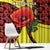 Macedonia Window Curtain with Red Poppy Flower and Curved Panel Design - Wonder Print Shop
