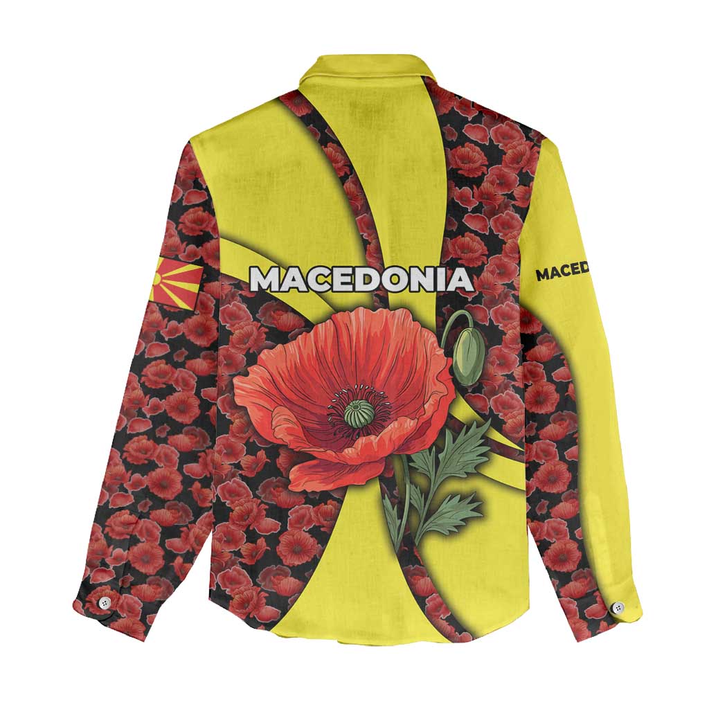 Macedonia Women Casual Shirt with Red Poppy Flower and Curved Panel Design - Wonder Print Shop