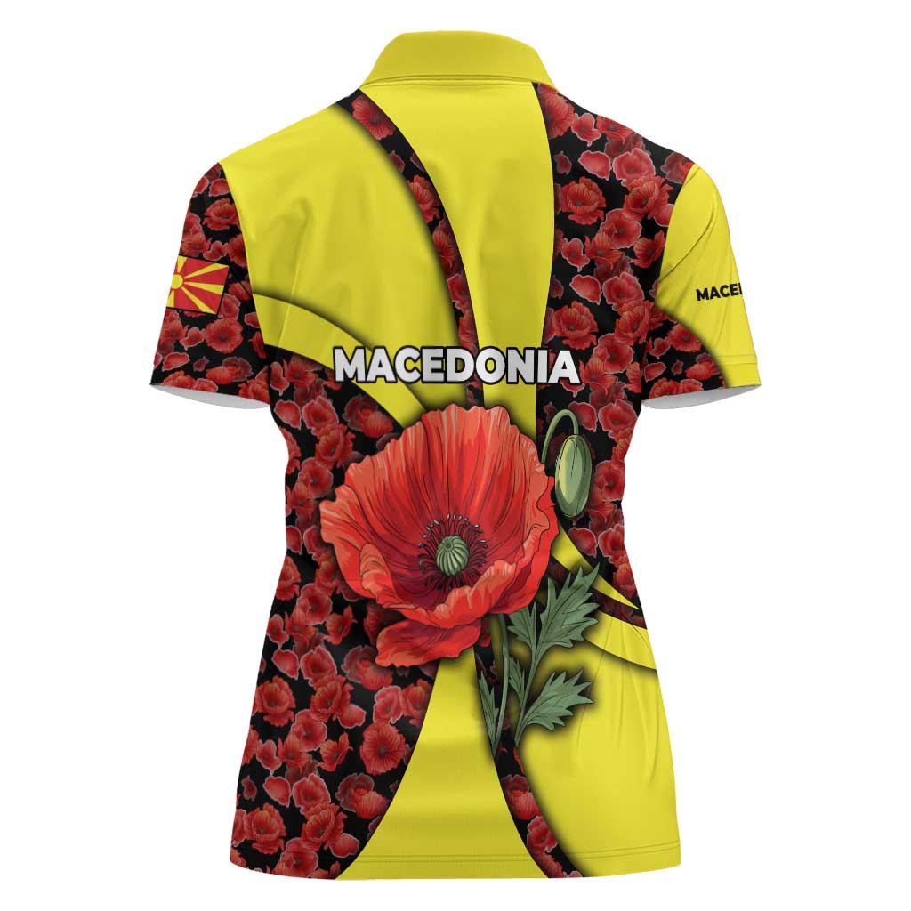 Macedonia Women Polo Shirt with Red Poppy Flower and Curved Panel Design - Wonder Print Shop