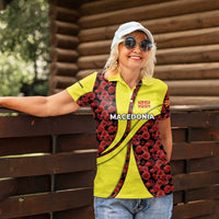 Macedonia Women Polo Shirt with Red Poppy Flower and Curved Panel Design - Wonder Print Shop