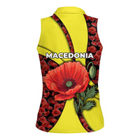 Macedonia Women Sleeveless Polo Shirt with Red Poppy Flower and Curved Panel Design - Wonder Print Shop