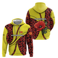 Macedonia Zip Hoodie with Red Poppy Flower and Curved Panel Design - Wonder Print Shop