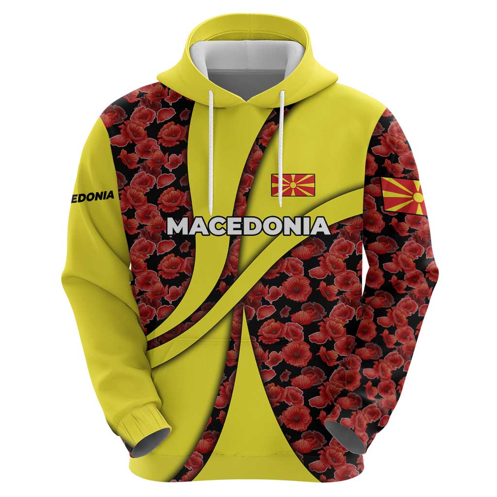 Macedonia Zip Hoodie with Red Poppy Flower and Curved Panel Design - Wonder Print Shop