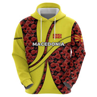 Macedonia Zip Hoodie with Red Poppy Flower and Curved Panel Design - Wonder Print Shop