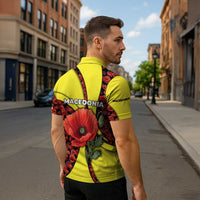 Macedonia Zipper Polo Shirt with Red Poppy Flower and Curved Panel Design - Wonder Print Shop