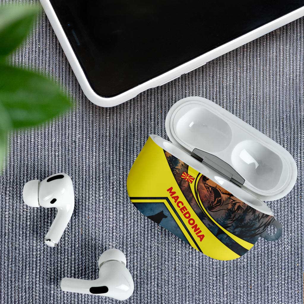 Macedonia AirPods Case with Forest Wolf and Sunset Silhouette Design - Wonder Print Shop