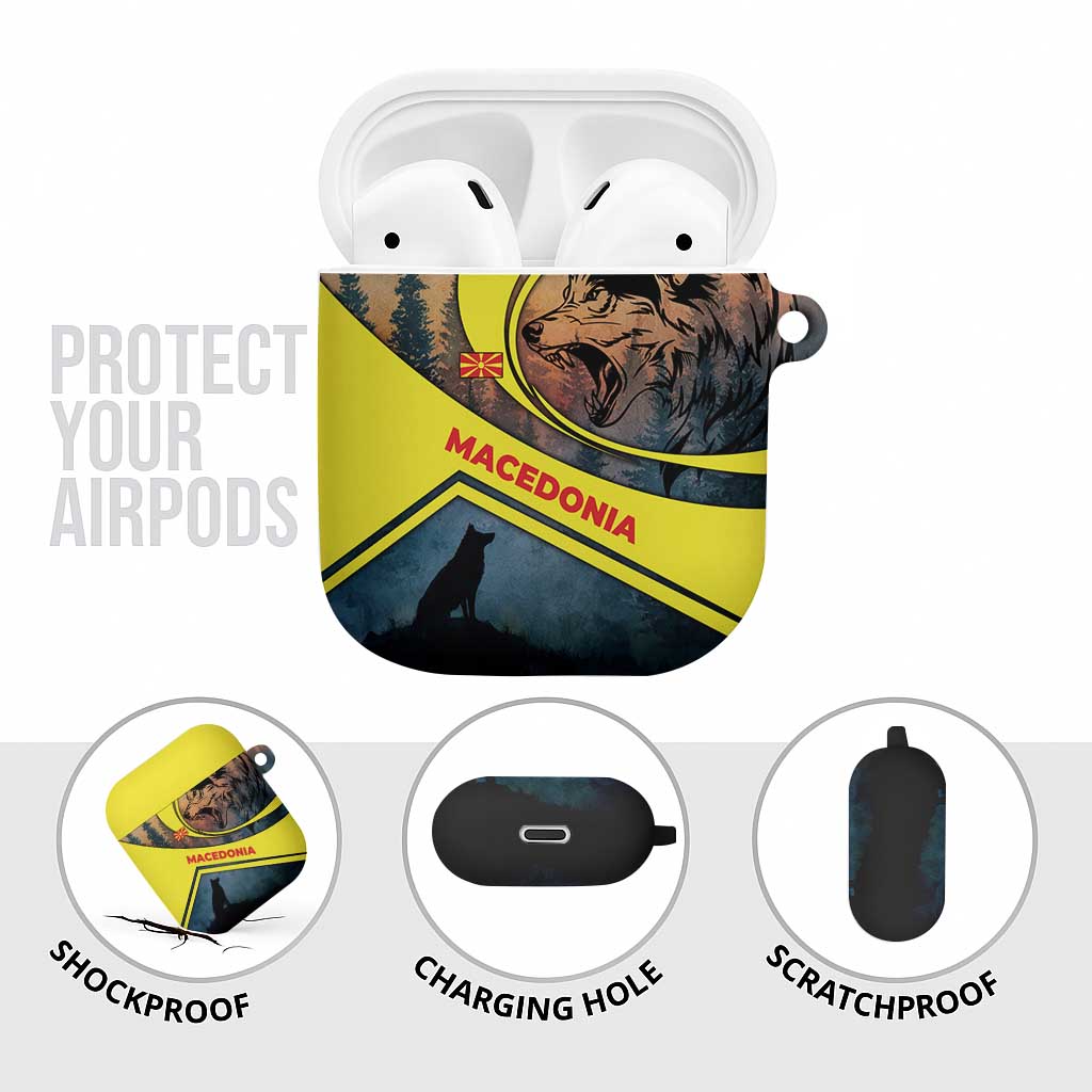 Macedonia AirPods Case with Forest Wolf and Sunset Silhouette Design - Wonder Print Shop