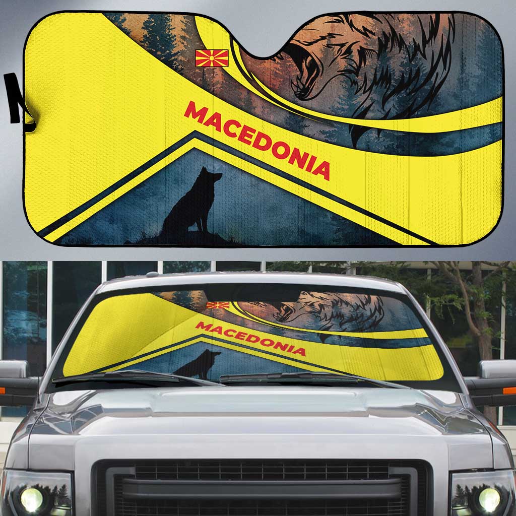 Macedonia Auto Sun Shade with Forest Wolf and Sunset Silhouette Design - Wonder Print Shop
