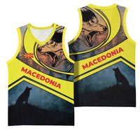 Macedonia Basketball Jersey with Forest Wolf and Sunset Silhouette Design - Wonder Print Shop
