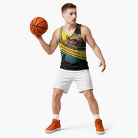 Macedonia Basketball Jersey with Forest Wolf and Sunset Silhouette Design - Wonder Print Shop