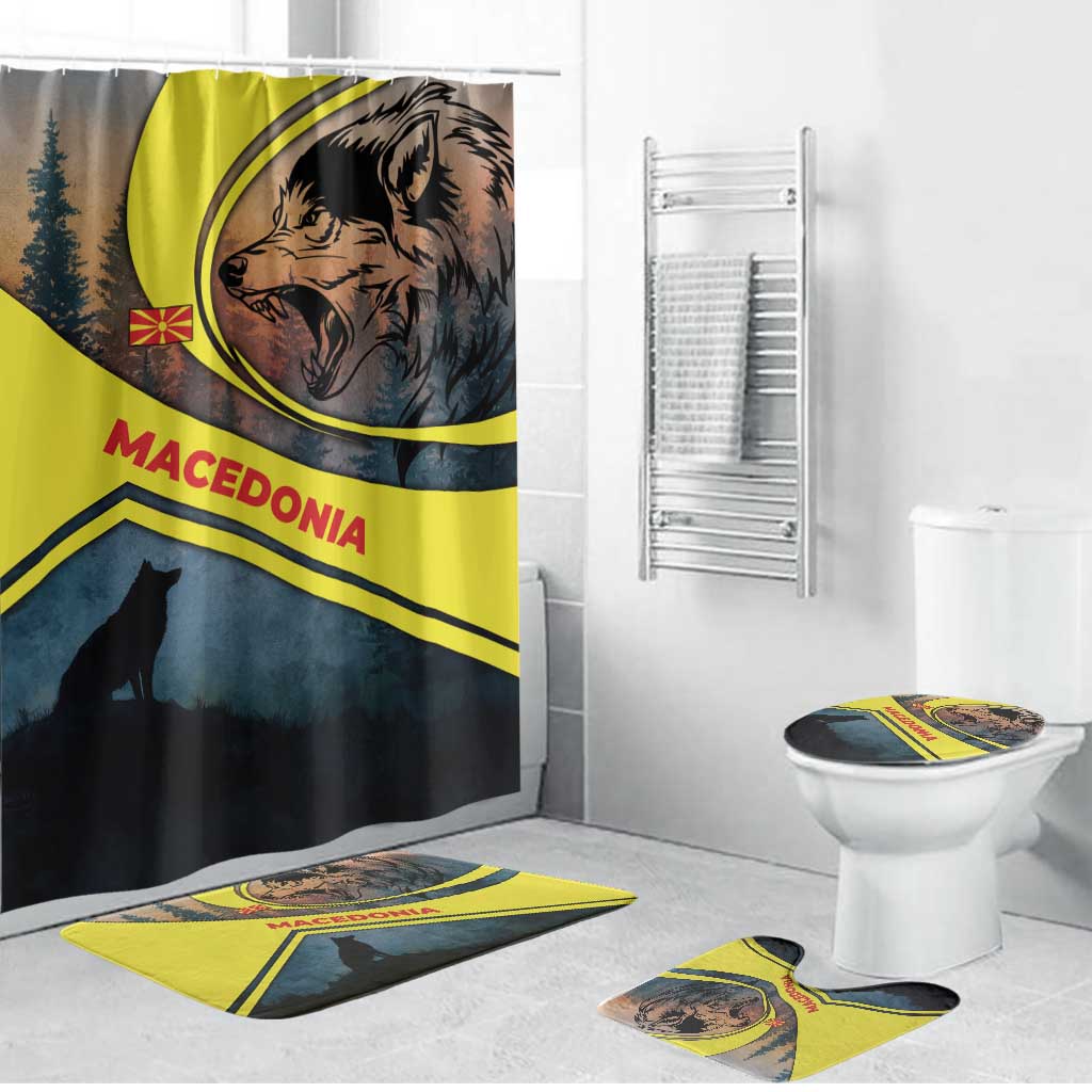 Macedonia Bathroom Set with Forest Wolf and Sunset Silhouette Design - Wonder Print Shop