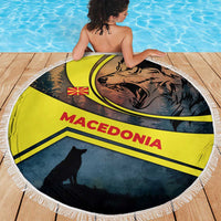 Macedonia Beach Blanket with Forest Wolf and Sunset Silhouette Design - Wonder Print Shop