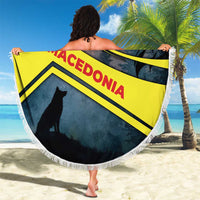 Macedonia Beach Blanket with Forest Wolf and Sunset Silhouette Design - Wonder Print Shop