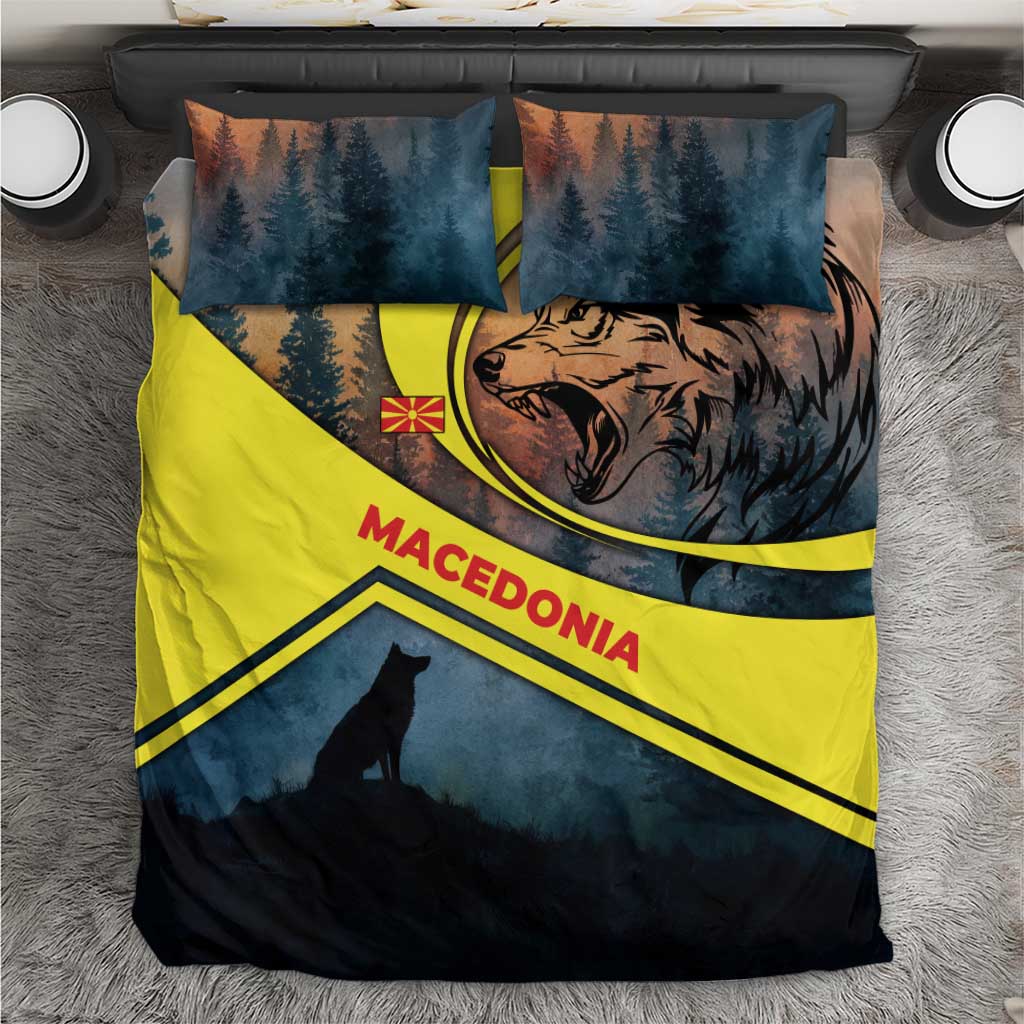 Macedonia Bedding Set with Forest Wolf and Sunset Silhouette Design - Wonder Print Shop