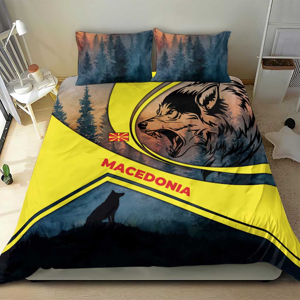 Macedonia Bedding Set with Forest Wolf and Sunset Silhouette Design - Wonder Print Shop