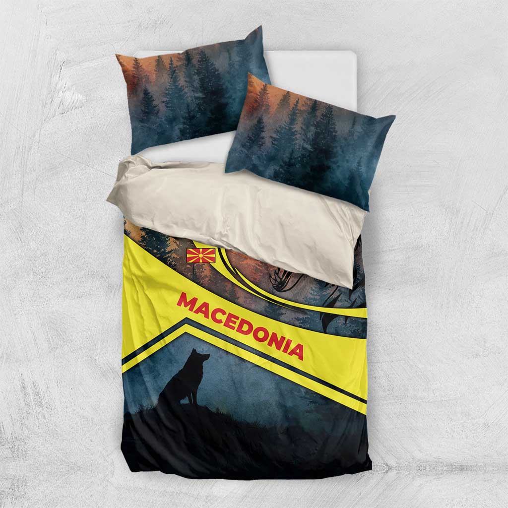 Macedonia Bedding Set with Forest Wolf and Sunset Silhouette Design - Wonder Print Shop