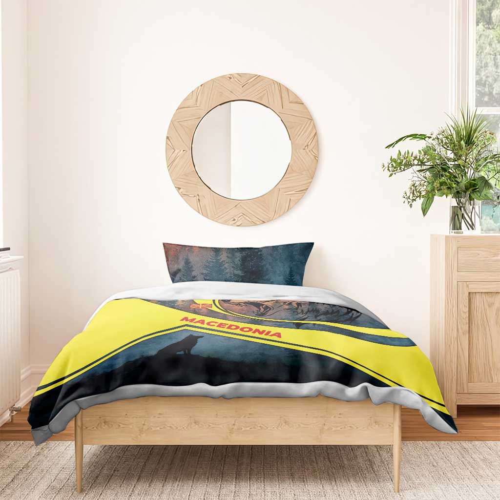 Macedonia Bedding Set with Forest Wolf and Sunset Silhouette Design - Wonder Print Shop