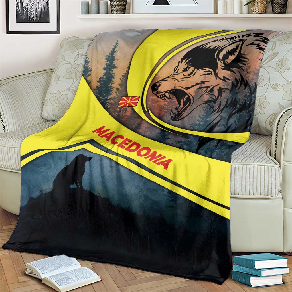 Macedonia Blanket with Forest Wolf and Sunset Silhouette Design - Wonder Print Shop