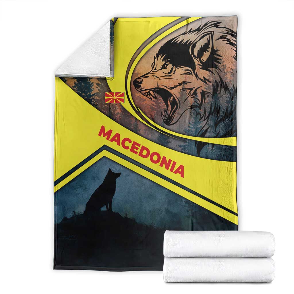 Macedonia Blanket with Forest Wolf and Sunset Silhouette Design - Wonder Print Shop