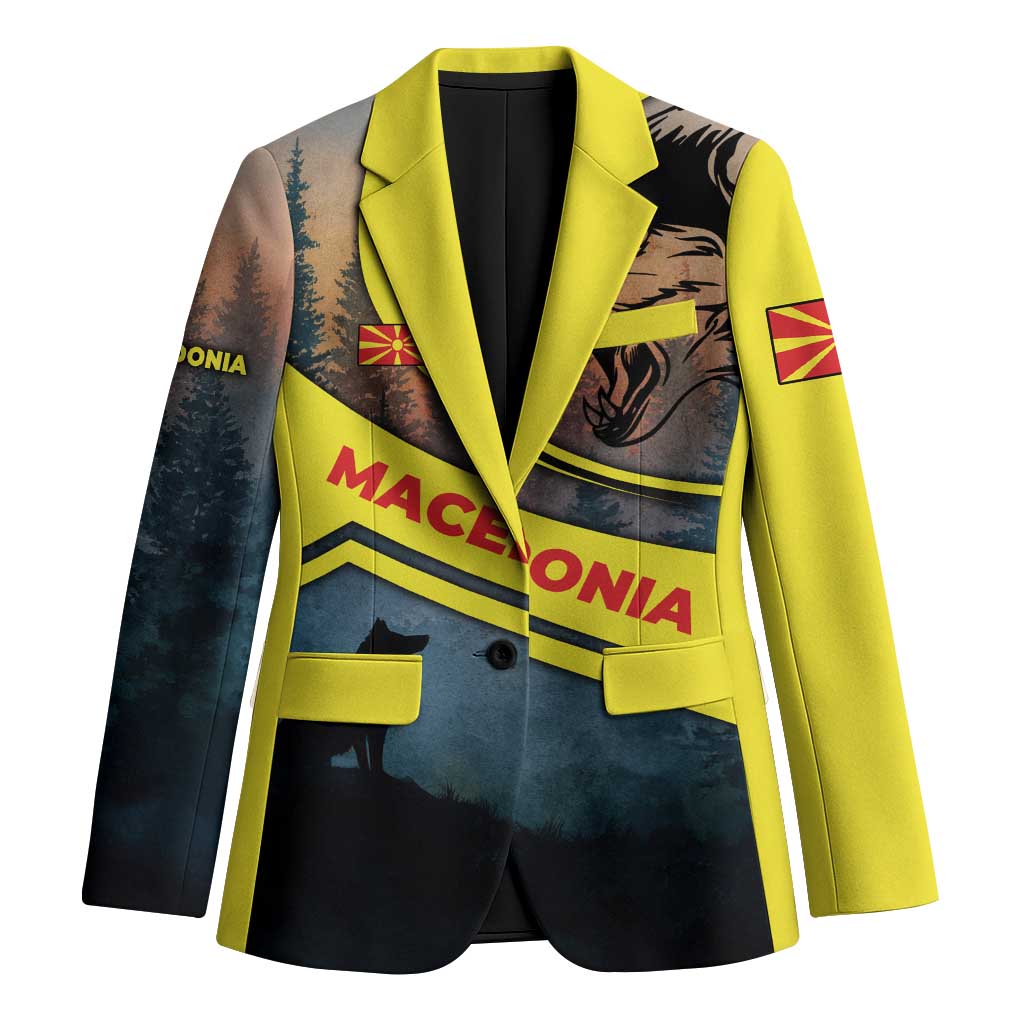 Macedonia Blazer with Forest Wolf and Sunset Silhouette Design - Wonder Print Shop