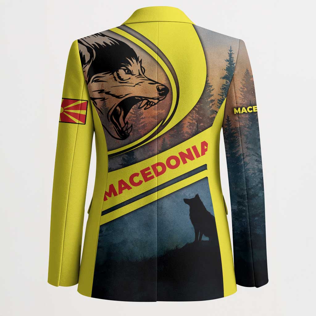 Macedonia Blazer with Forest Wolf and Sunset Silhouette Design - Wonder Print Shop