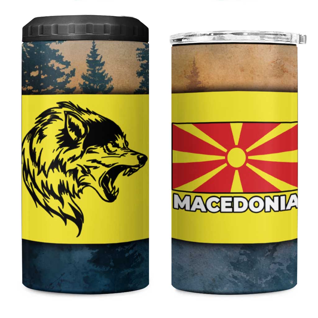 Macedonia 4 in 1 Can Cooler Tumbler with Forest Wolf and Sunset Silhouette Design - Wonder Print Shop
