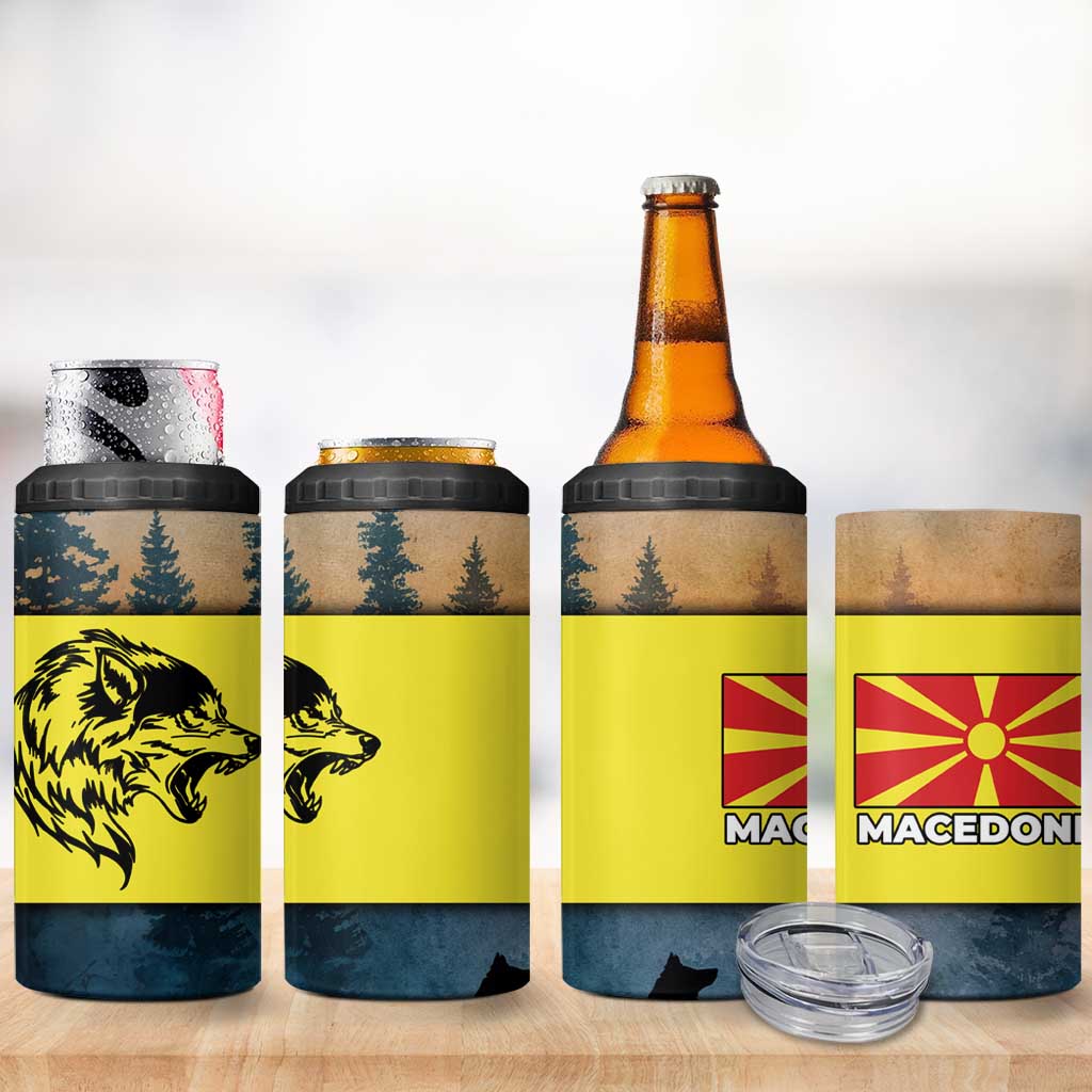 Macedonia 4 in 1 Can Cooler Tumbler with Forest Wolf and Sunset Silhouette Design - Wonder Print Shop