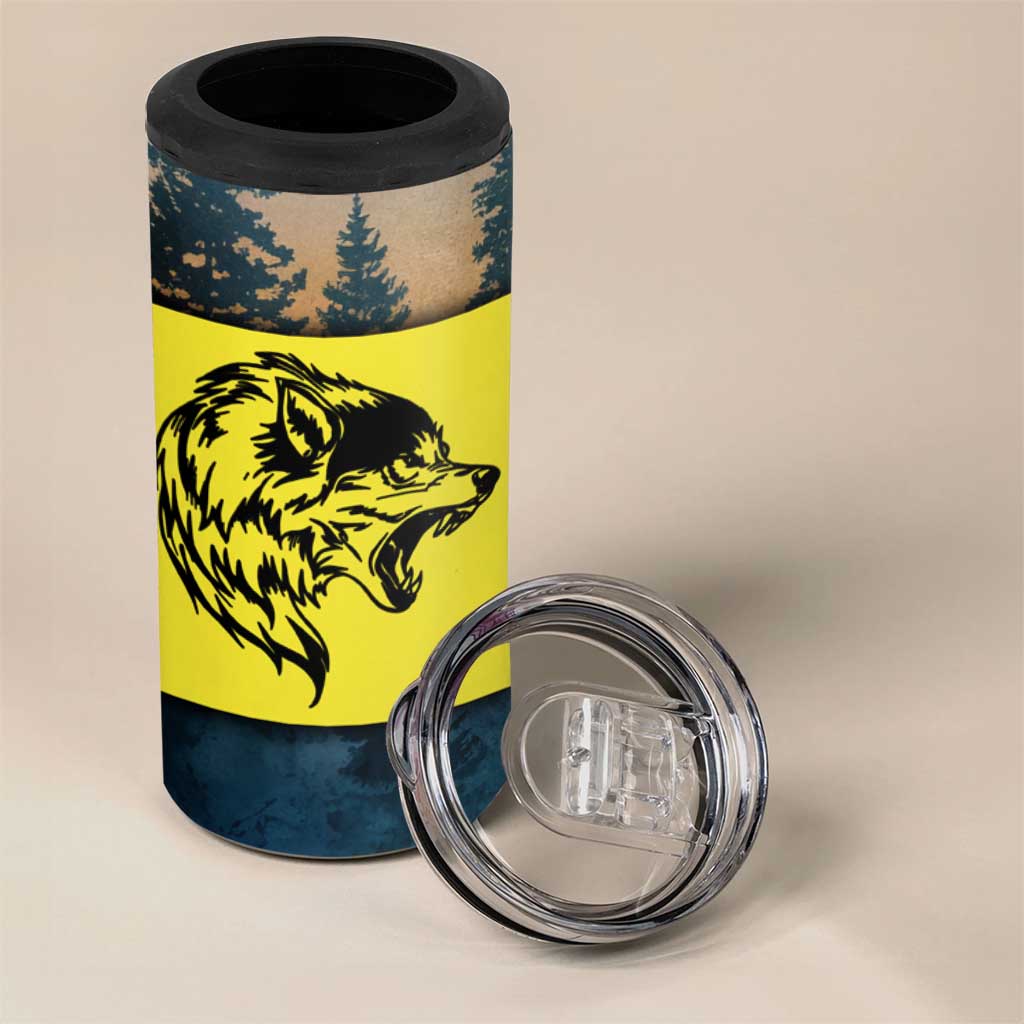 Macedonia 4 in 1 Can Cooler Tumbler with Forest Wolf and Sunset Silhouette Design - Wonder Print Shop