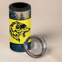 Macedonia 4 in 1 Can Cooler Tumbler with Forest Wolf and Sunset Silhouette Design - Wonder Print Shop